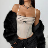 Bowknot lace hem corset lace up cami top