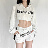 Hoodie drawstring long sleeve letter pattern top