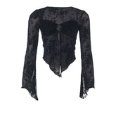 Long sleeve o ring self tie crop top