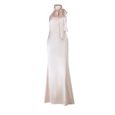 Halter satin button backless maxi dress