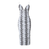 Snakeskin print v neck backless cami maxi dress