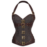 Halter corset buckle lace up backless top