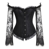 Long sleeve off shoulder corset button lace up top
