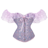 Off shoulder lace hem corset button top