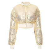 Glitter long sleeve zip-up coat top