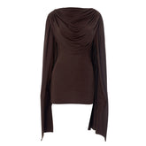 Long flared sleeve solid ruched mini dress