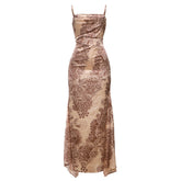 Square neck flower print backless cami maxi dress