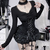 Long sleeve v neck lace hem top