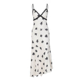 V neck lace hem print cami maxi dress