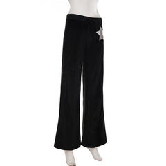 Drawstring velvet glitter star pattern wide leg pant