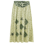 Ruched velvet print contrast midi skirt