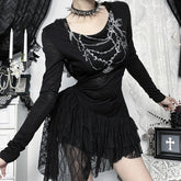 Long sleeve hoodie irregular chain pattern mini dress