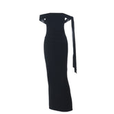 Off shoulder slit irregular solid maxi dress
