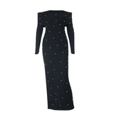 Long sleeve off shoulder slit backless maxi dress