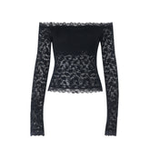 Long sleeve off shoulder lace solid top