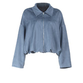 Turnover collar long sleeve zip-up solid top