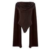 Cowl neck ruched solid bodysuit