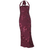 Halter flower pattern slit maxi dress