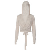 Hoodie long sleeve knotted v neck low cut top