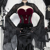 Long flared sleeve mesh button solid top