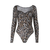 Leopard print long sleeve v neck button bodysuit