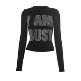 Beaded letter crewneck long sleeve top