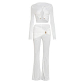 Ruched long sleeve crewneck round neck pant set