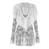 Long sleeve lace deep v neck see through mini dress