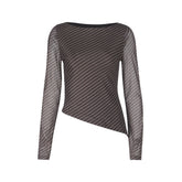 Striped long sleeve crewneck irregular top