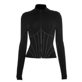 Zip-up long sleeve stitch solid top