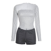Polka dot long sleeve shrug low rise pant set