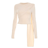 Crewneck long sleeve ruched irregular top