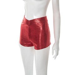 Snakeskin print PU leather medium rise short pant