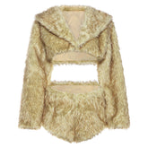 Long sleeve hoodie fluffy crop short pant set