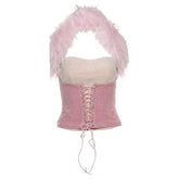 Halter lace up fluffy top