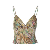 Glitter v neck print backless cami top