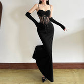 Lace up ruched corset cami maxi dress
