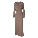 Long sleeve ruched irregular crewneck maxi dress