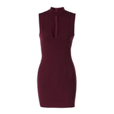 Hollow out crewneck sleeveless zip-up cut out mini dress
