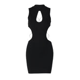 Hollow out o ring backless sleeveless cut out mini dress