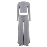 Long sleeve crewneck button self tie pant set