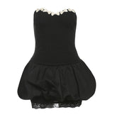 Sweetheart neck bowknot lace hem mini dress