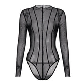 Long sleeve mesh corset bodysuit