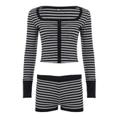 Long sleeve striped square neck low rise pant set