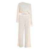 Long sleeve crewneck ruched medium rise pant set