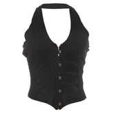 Halter v neck backless button top
