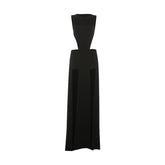 Crewneck sleeveless button slit maxi skirt set