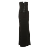 Hollow out self tie backless tube cut out maxi dress