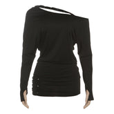 Long sleeve gloves ruched irregular mini dress
