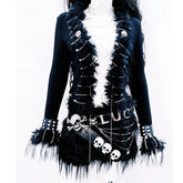 Long sleeve fluffy metal chain belt top